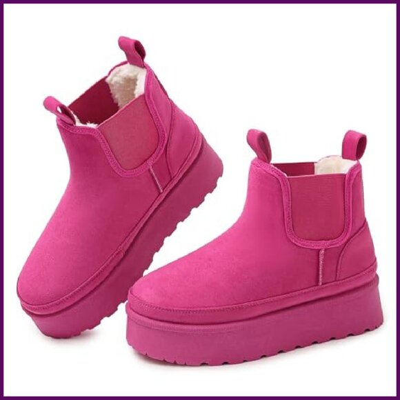 Platform Chelsea Boots Faux Suede Slip-On Winter Booties Size 7 - Picture 2 of 8